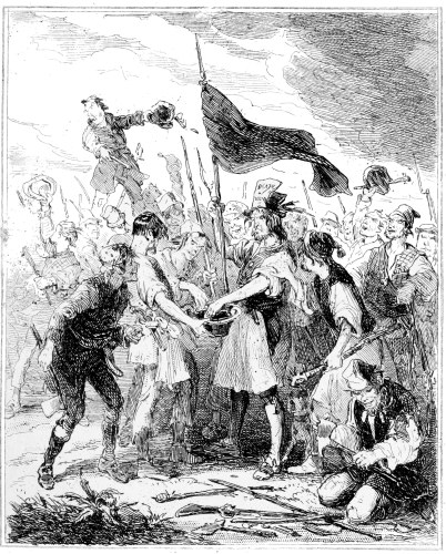 Rioters bathing their standard bearer’s hands in blood.