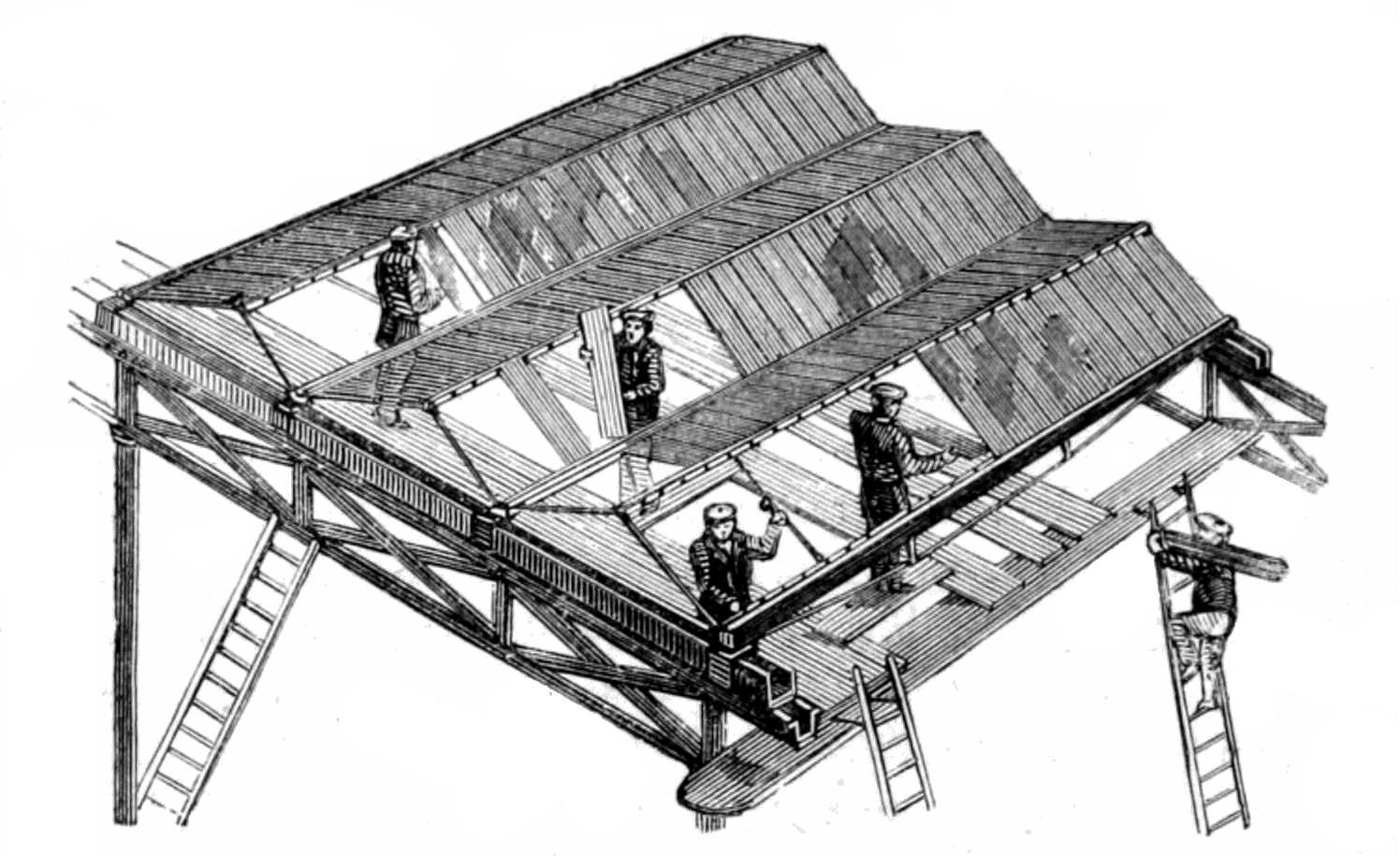 VIEW OF ONE 24-FEET SQUARE BAY OF ROOF     PARTLY COMPLETED.