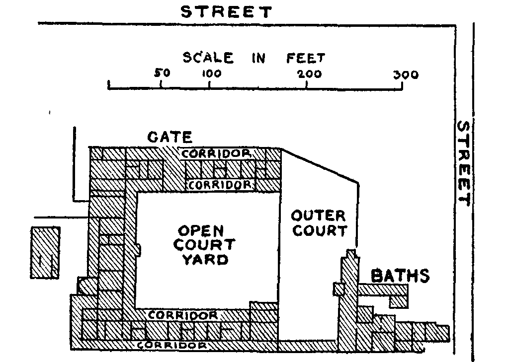 Fig. 6.--Plan of supposed Inn and Baths at Silchester. Fig. 6.--Plan of supposed Inn and Baths at Silchester.