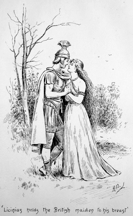 Illustration: ‘Licinius holds the British maiden to his breast’