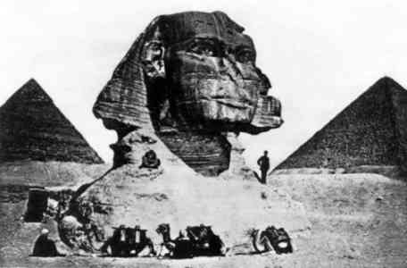 Sphinx, with Great and Second Pyramids of Gizeh, from an original photograph. Cover Illustration, Globe