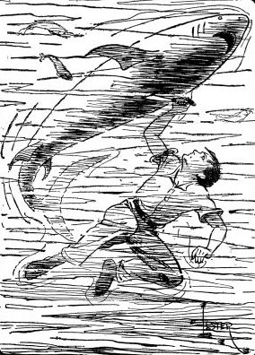 He plunged the blade into the creature's vitals He plunged the blade into the creature's vitals