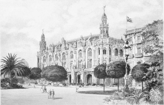 NATIONAL THEATRE, CENTRAL PARK, HAVANA The builders of the city of Havana through more than four centuries paid commendable attention to the right placing of important buildings, not only for convenience but also for picturesque and artistic effect. Thus the National Theatre, one of the most commodious and beautiful playhouses in the world, has for its setting the equally beautiful Central Park, and is approached by the famous thoroughfare of the Prado. Other notable public and private buildings are suitably grouped about it, making a civic centre of rarely impressive appearance.