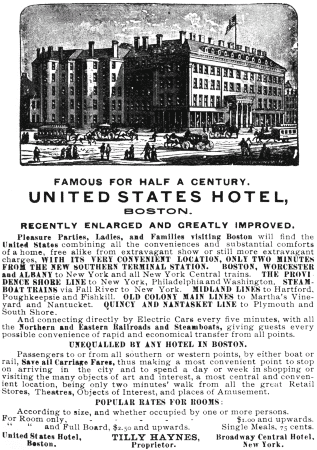 advert - United States Hotel, Boston