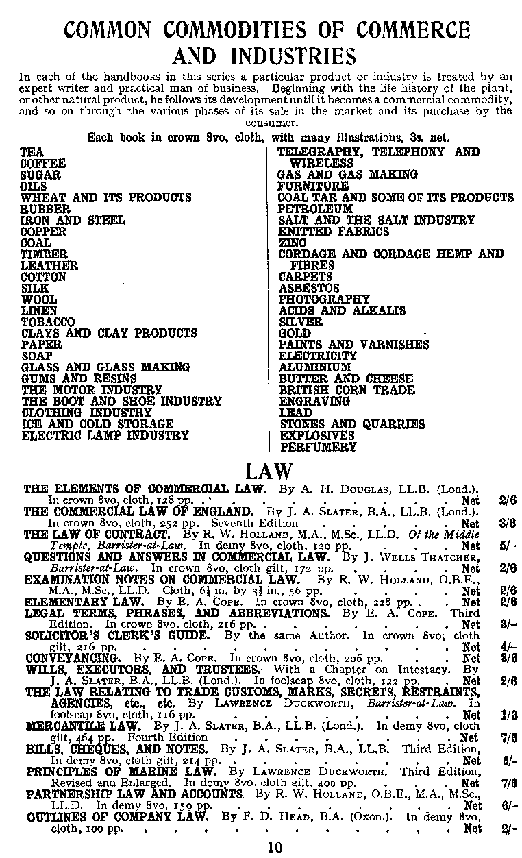 Advertisement: PITMAN HANDBOOKS: COMMODITIES, LAW