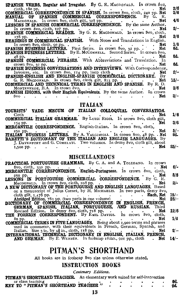 Advertisement: PITMAN HANBOOKS: ITALIAN, SHORTHAND