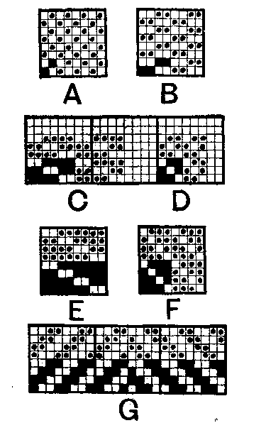 FIG. 33 POINT-PAPER DESIGNS SHOWING WEAVES FOR VARIOUS CLOTHS