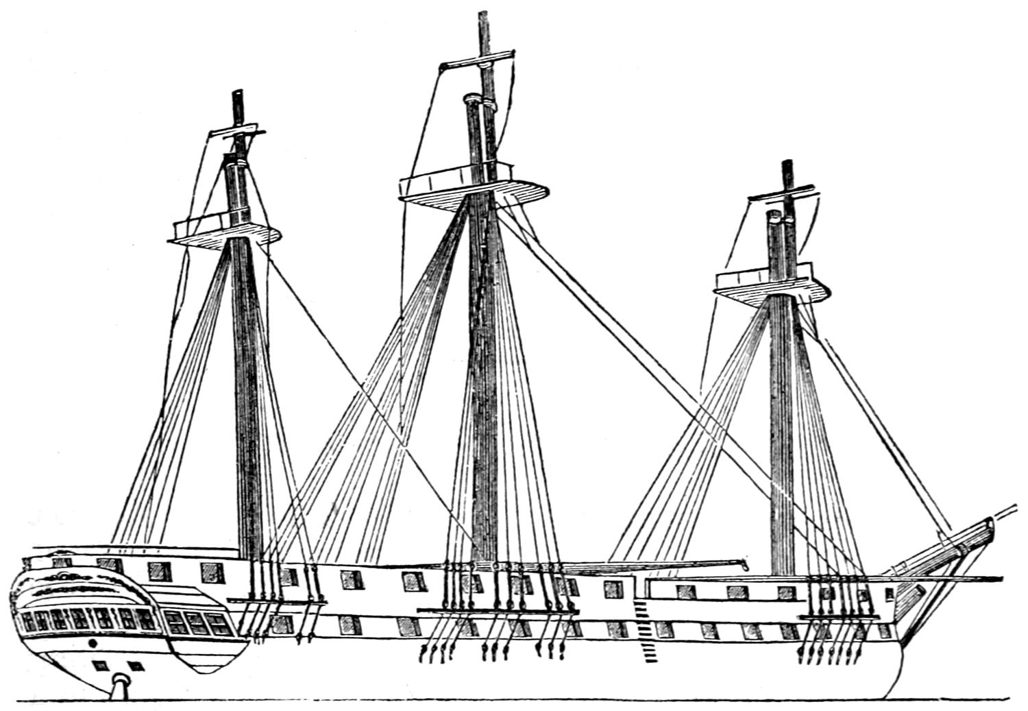 Side view of sailing ship
