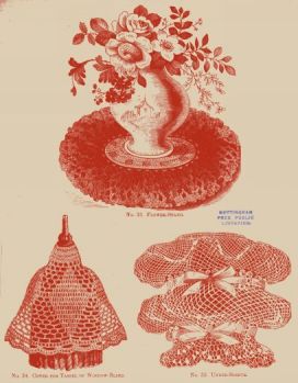 No. 33. FLOWER-STAND, No. 34. COVER FOR TASSEL OF WINDOW-BLIND, No. 35. UNDER-SLEEVE.