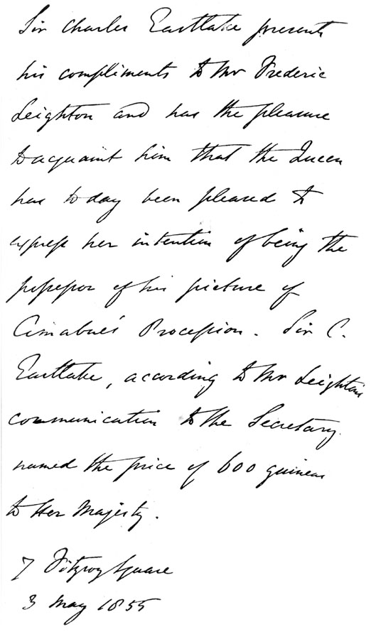 Letter written by Sir Charles Eastlake