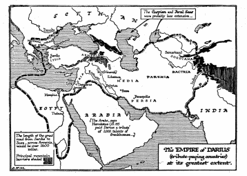 The Empire of Darius (tribute-paying countries) at its greatest extent.