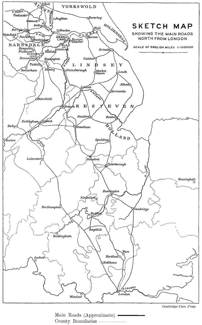 SKETCH MAP SHOWING THE MAIN ROADS NORTH FROM LONDON