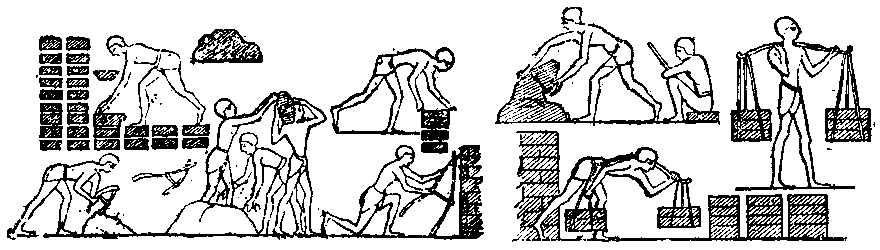 Fig 1.--Brickmaking, from Eighteenth Dynasty tomb-painting,    Tomb of Rekhmara.