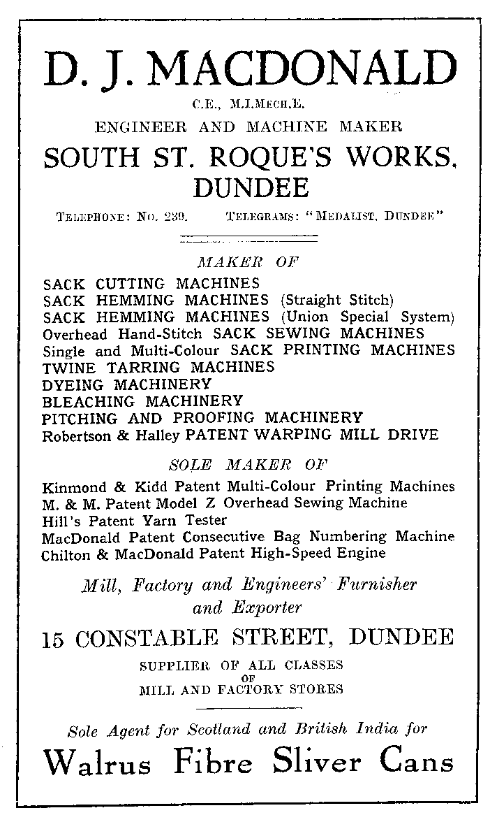 Advertisement: D. J. MACDONALD C.E., M. I.M. ECH.E.