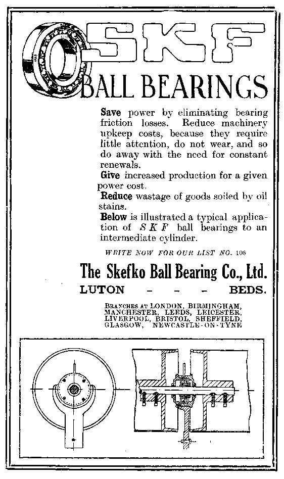 Advertisement: THE SKEFKO BALL BEARING CO., LTD.