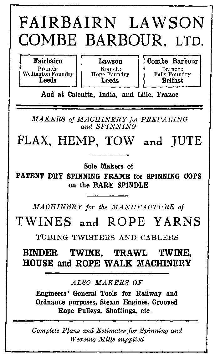 Advertisement: Fairbairn, Lawson Combe Barbour, LTD.