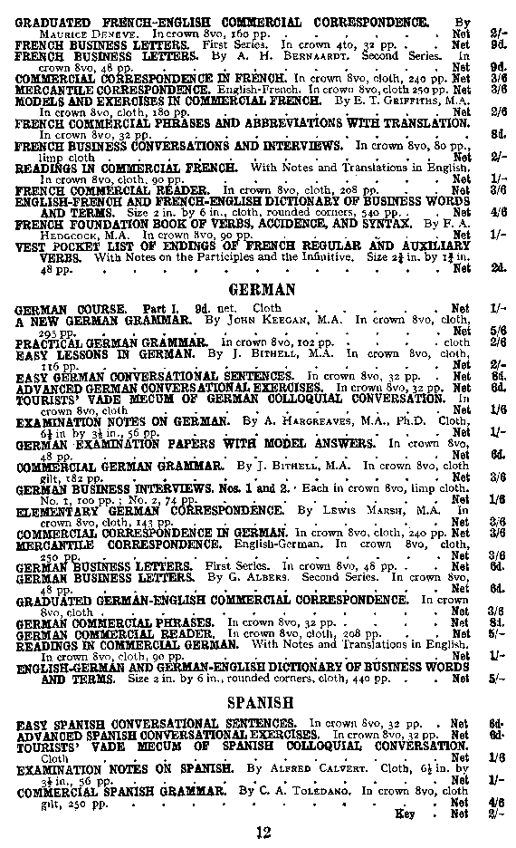 Advertisement: PITMAN HANDBOOKS: GERMAN, SPANISH