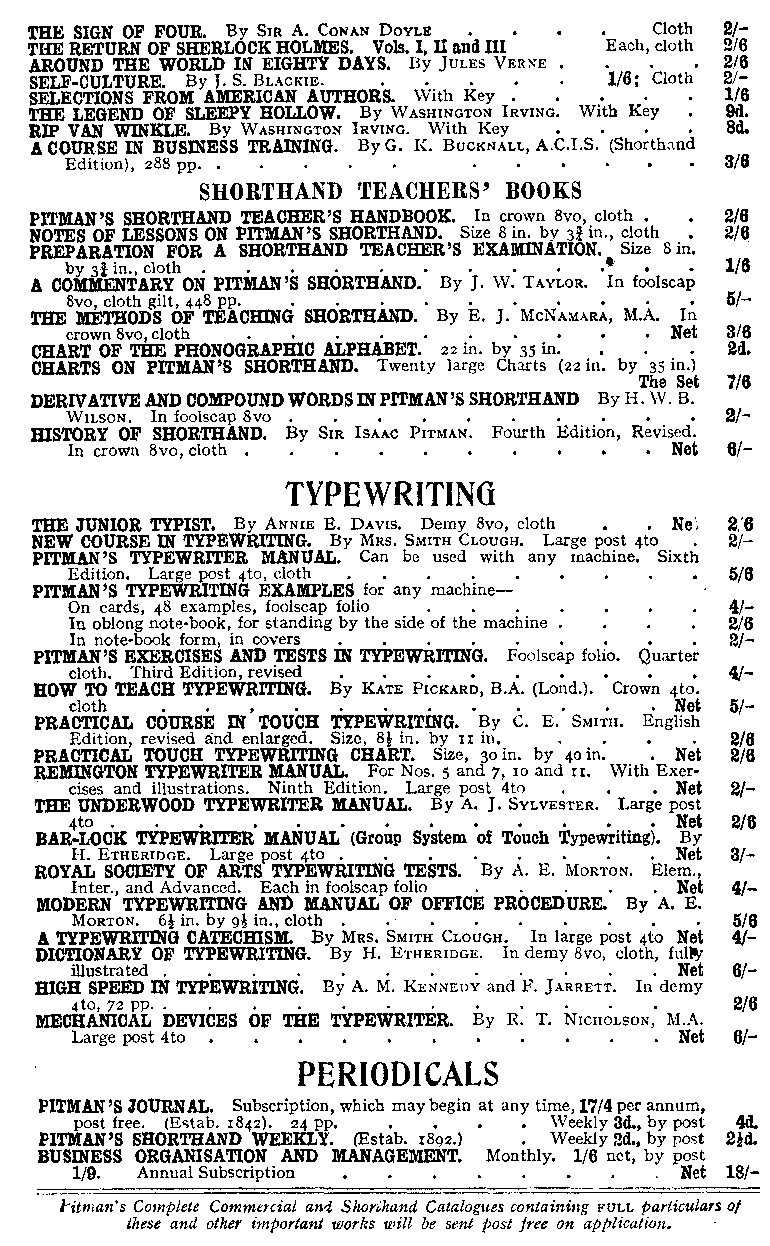 Advertisement: PITMAN HANDBOOKS: TEACHING, TYPEWRITING, PERIODICALS