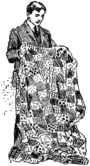 The familiar squares of faded patchwork met his eye