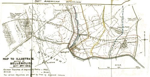 Map To Illustrate Battle Of Bellenglise. Sept: 29th 1918. Map To Illustrate Battle Of Bellenglise. Sept: 29th 1918.