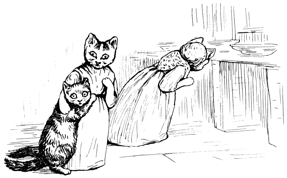 Tabitha holds Moppet as Ribby searches Tabitha holds Moppet as Ribby searches