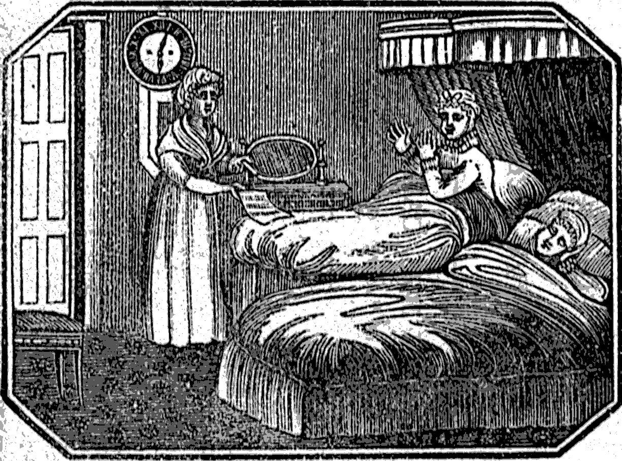 Nurse encourages Dilegence and Indolence to wake up and get ready for their journey
