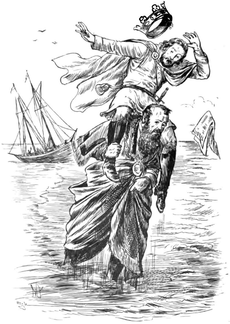 A king being carried through water on the shoulders of another man