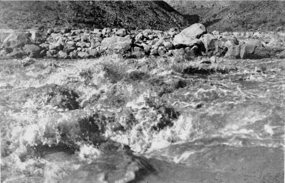 Water churns across rocks that span the width of the river.