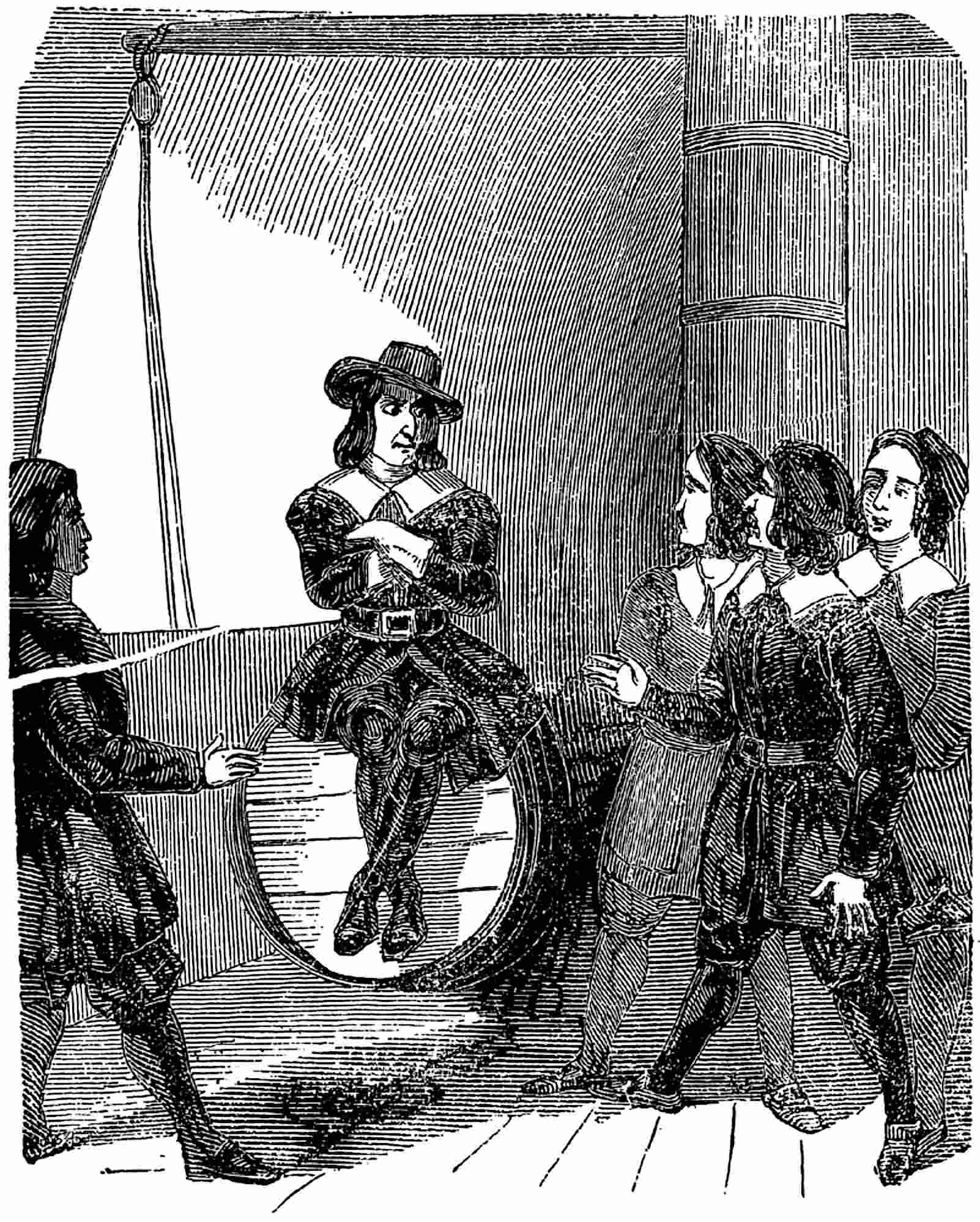 The sudden appearance of the unknown visitant to the     sailors.