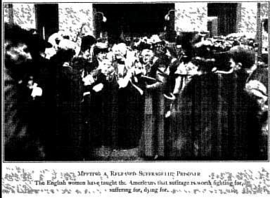 MEETING A RELEASED SUFFRAGETTE PRISONER. MEETING A RELEASED SUFFRAGETTE PRISONER.