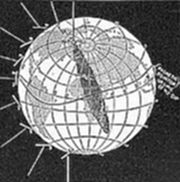 A vintage engraving of a globe showing the Magnetic Equator or Line of No Dip, the band where a compass needle lies horizontal — with radiating magnetic field lines, illustrating Earth's geomagnetic properties.