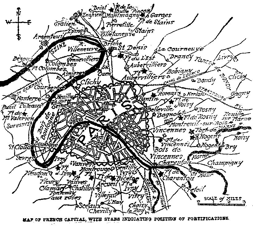 Map of French Capital With Stars Indicating Position Of Fortifications