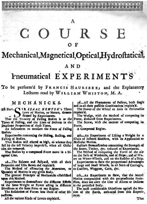 A Course of Mechanical, Magnetical, Optical, Hydrostatical, and Pneumatical Experiments