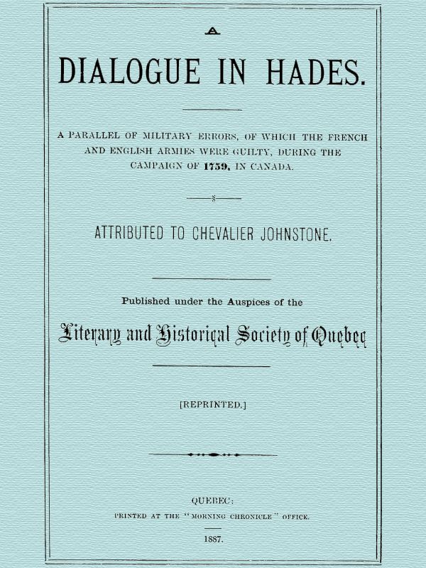 A Dialogue in Hades, by James Johnstone, chevalier de Johnstone