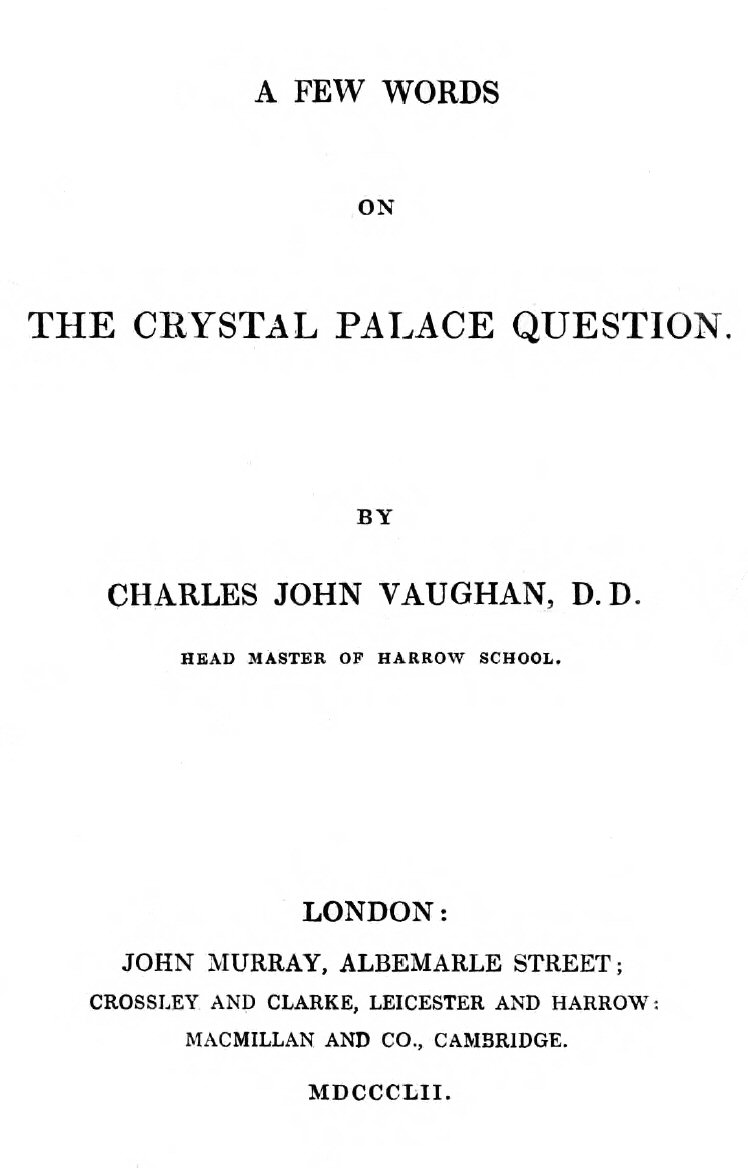 A few words on the Crystal Palace Question