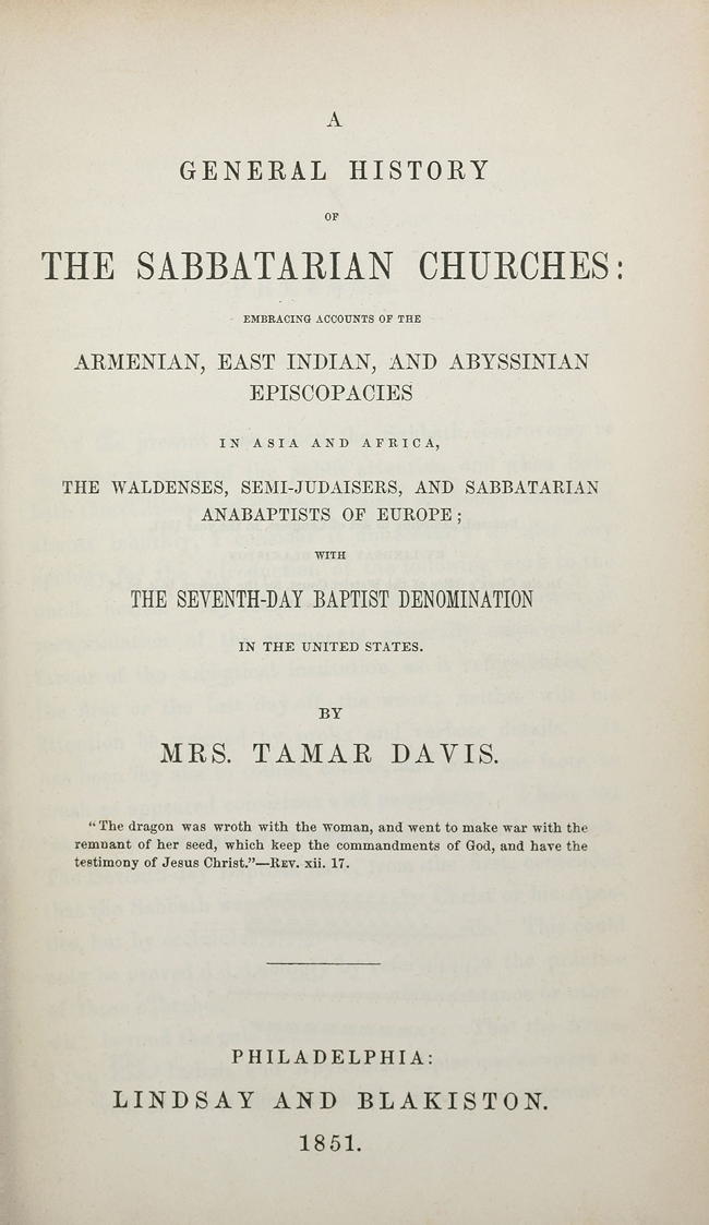A History Of The Sabbatarian Churches