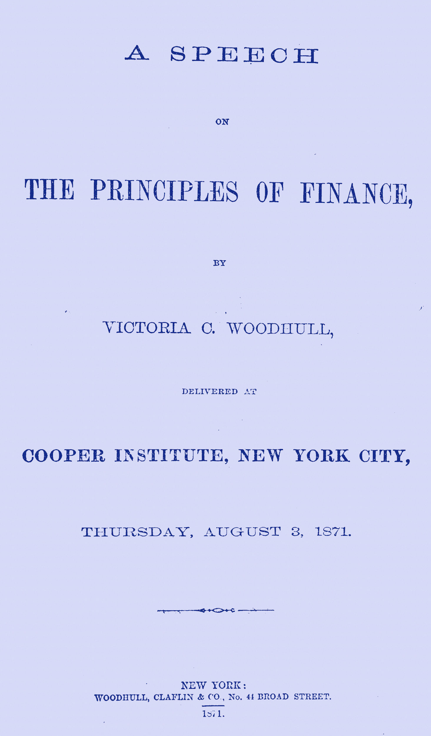 A Speech on the Principles of Finance