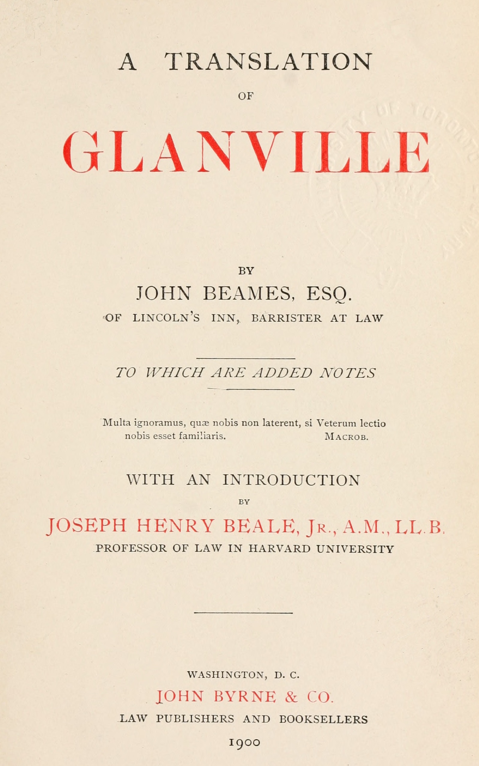 A Translation of Glanville