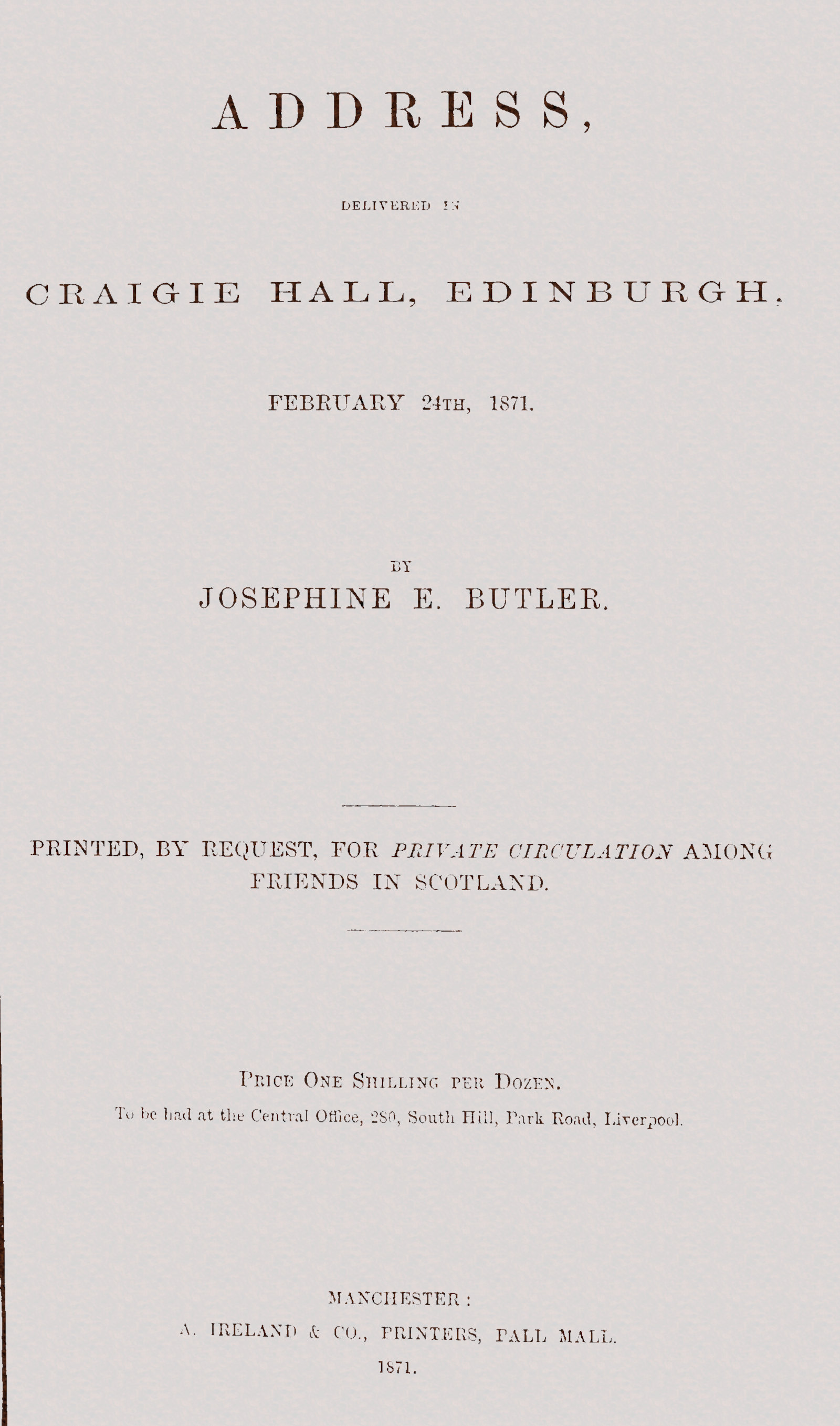 Address, Delivered in Craigie Hall, Edinburgh