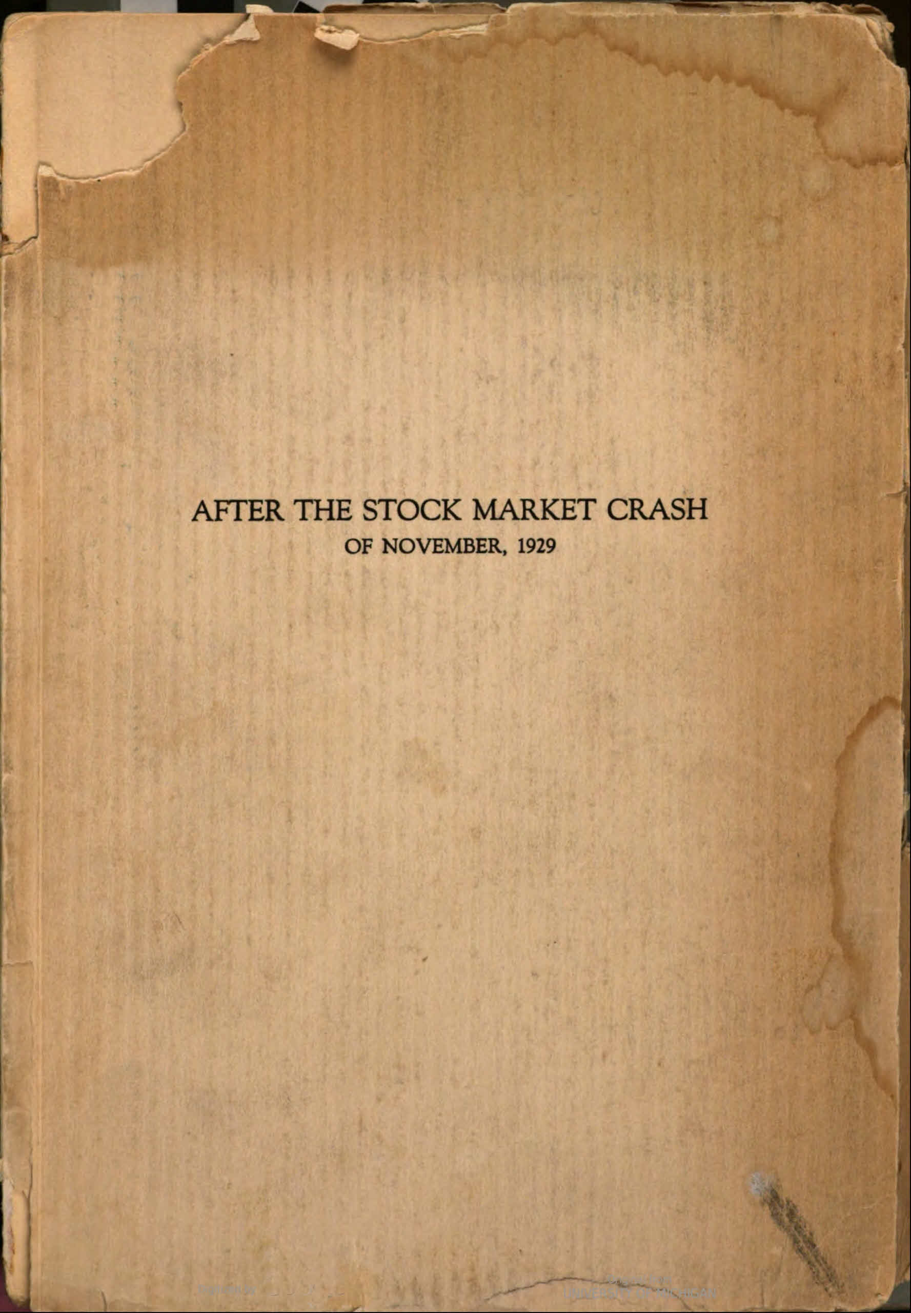 After the Stock Market Crash Of November, 1929