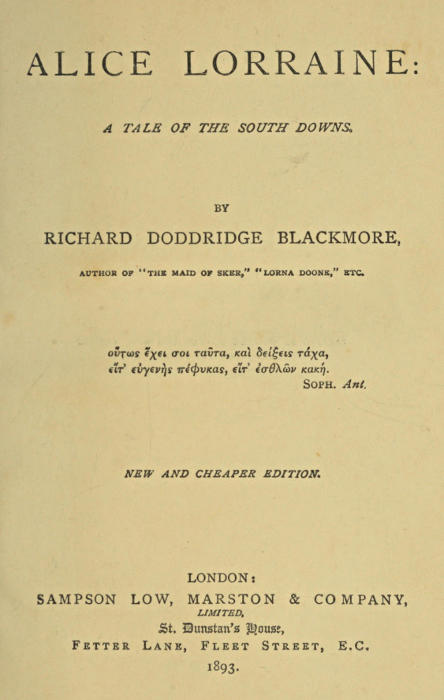 Alice Lorraine: a Tale of the South Downs