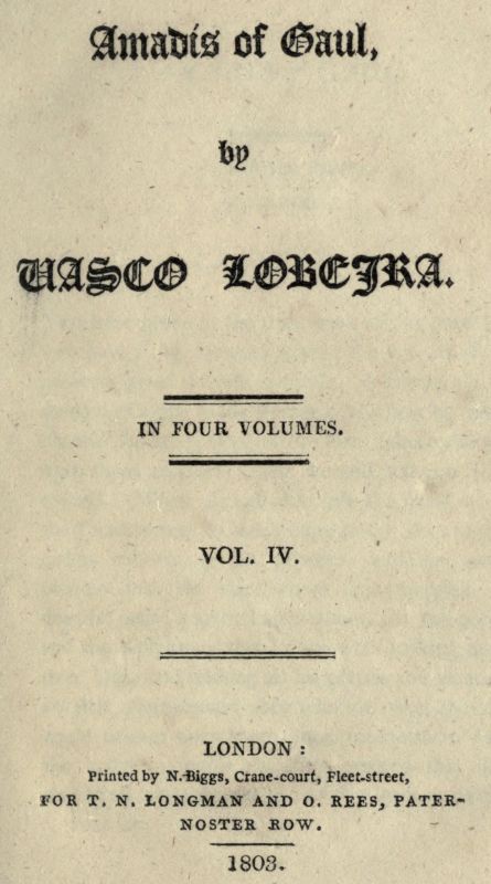 Amadis of Gaul, Vol. IV. of IV