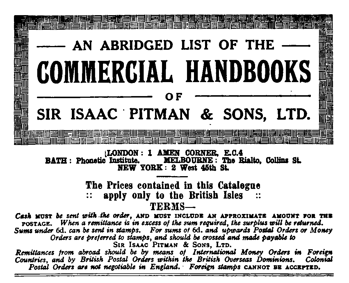 An Abridged List Of The Commercial Handbooks of Sir Isaac Pitman & Sons, Ltd