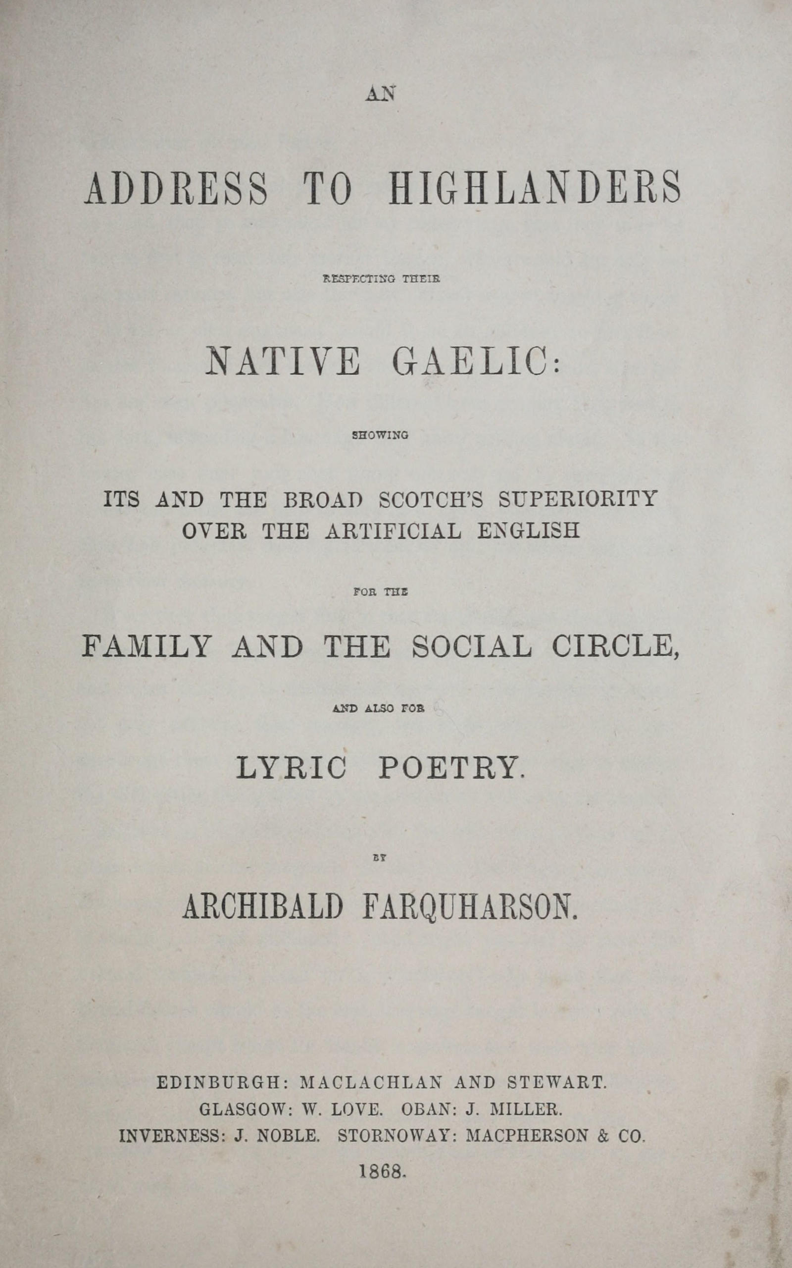 An Address to Highlanders respecting their native Gaelic