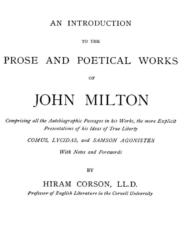 An Introduction to the Prose and Poetical Works of John Milton