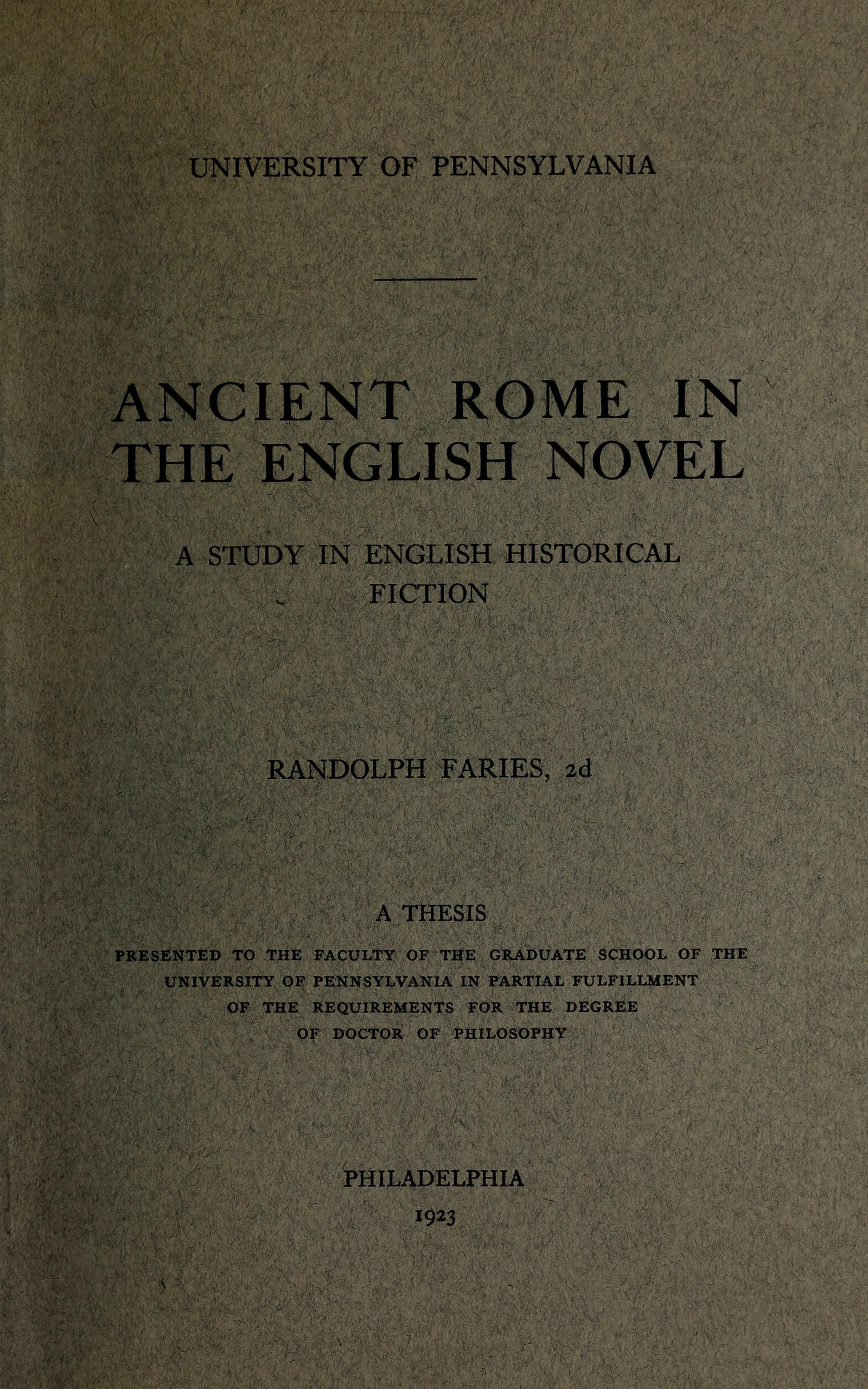 Ancient Rome in the English novel, by Randolph Faries, 2d
