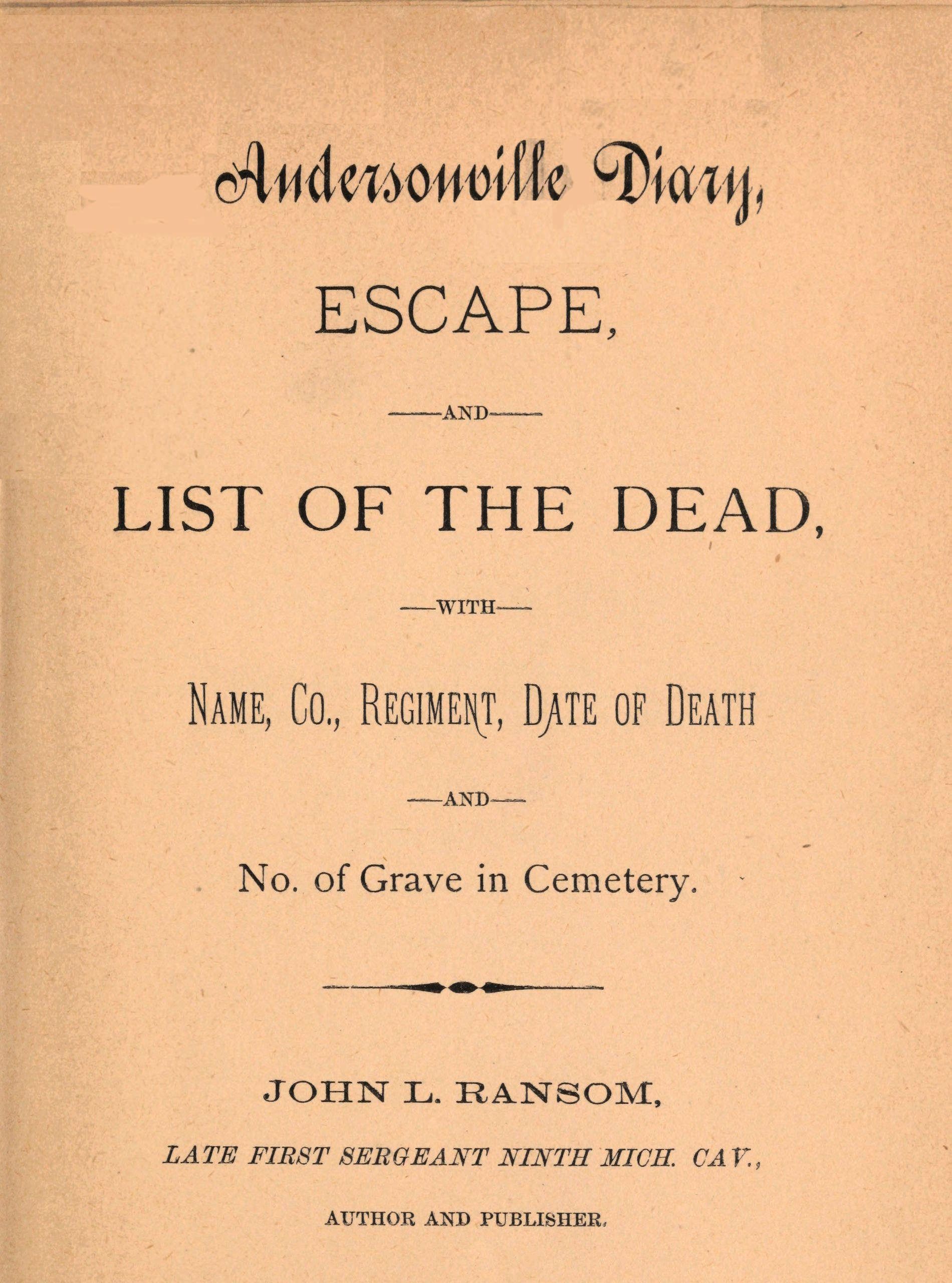Andersonville diary, escape, and list of the dead