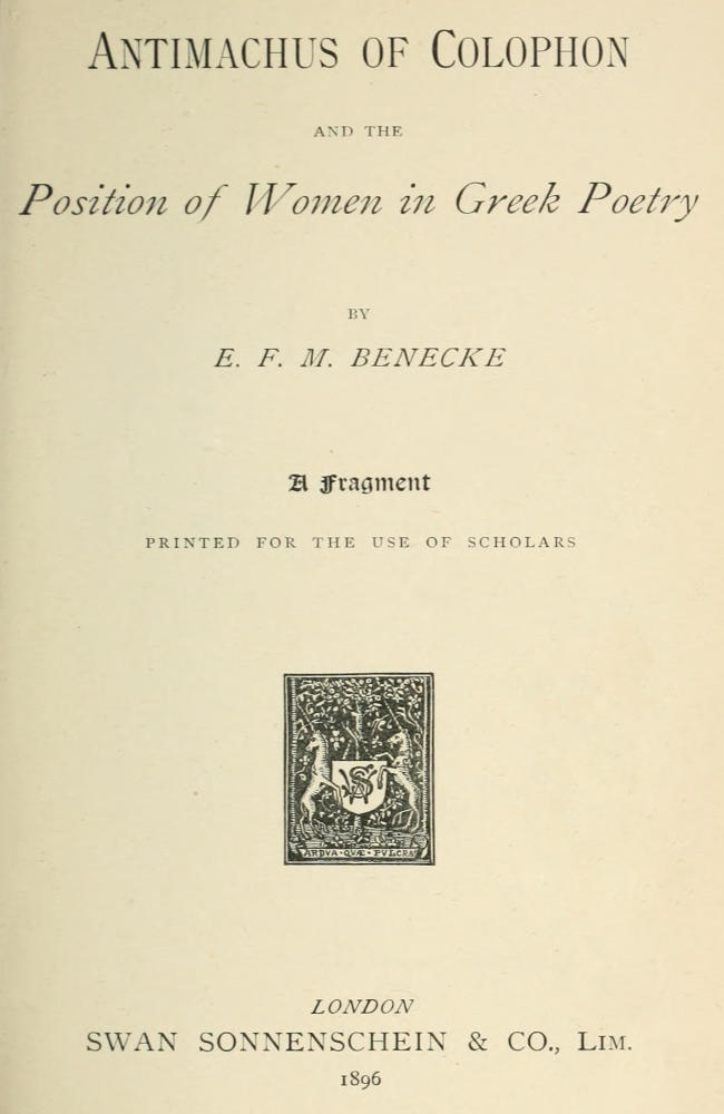 Antimachus of Colophon and the position of women in Greek poetry