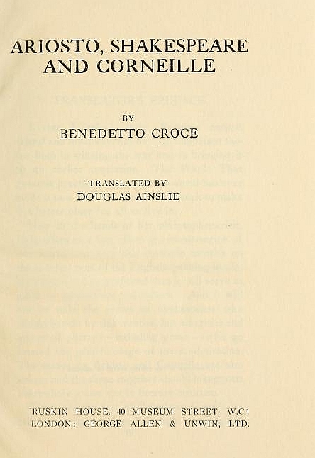Ariosto, Shakespeare and Corneille