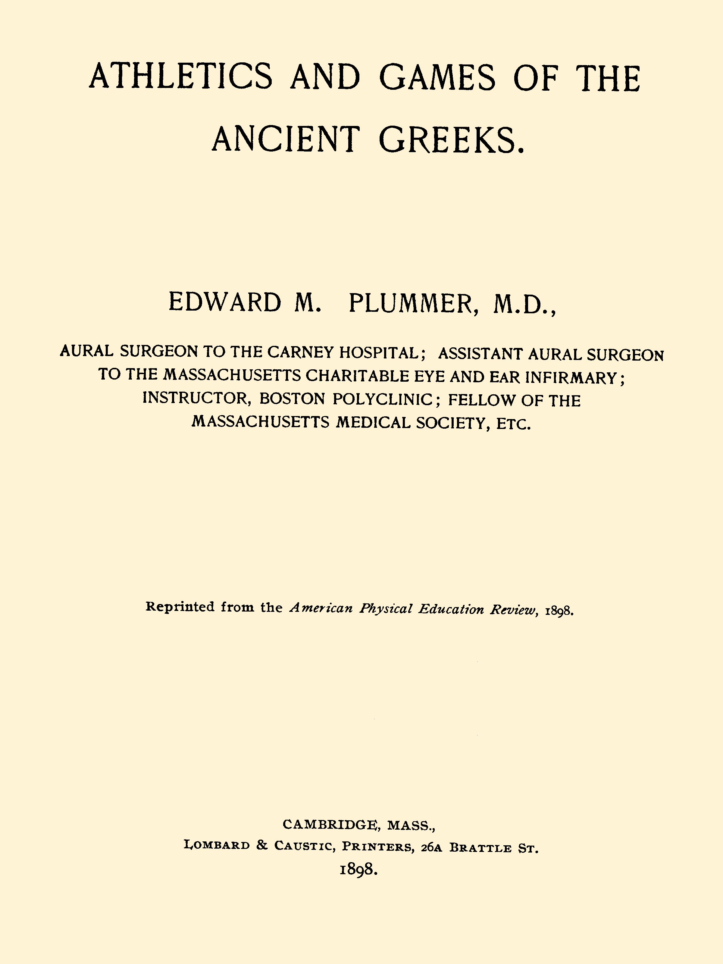 Athletics and Games of the Ancient Greeks